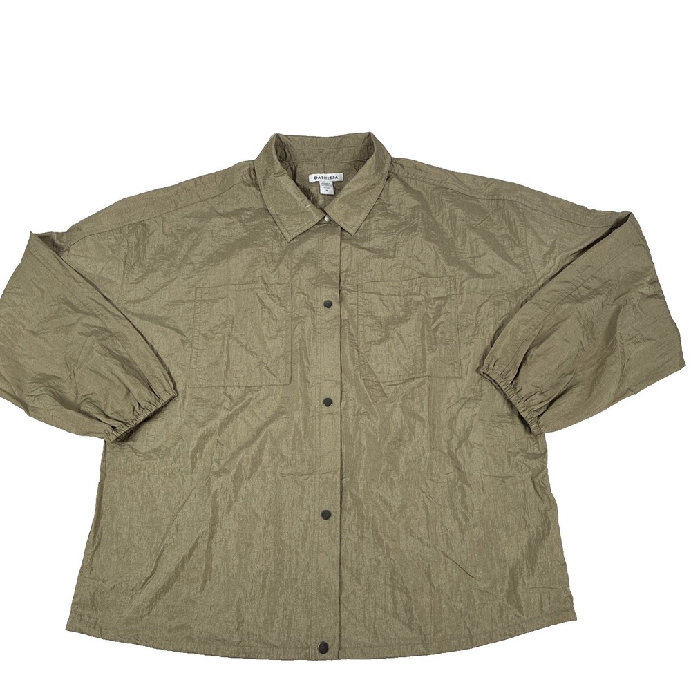 New‎ Athleta Women Lightweight Lunar Sheen Shirt Jacket Tan Relaxed Size Medium